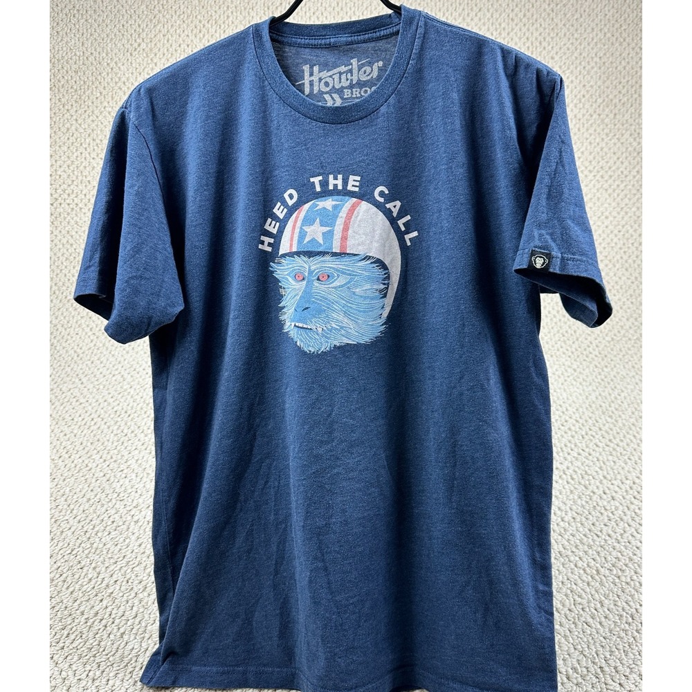 Howler Brothers T-Shirt Men M Blue Monkey Helmet Graphic Heed The Call Crew Neck